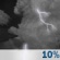 Monday Night: A slight chance of thunderstorms before 8pm.  Partly cloudy, with a low around 69. East wind 7 to 9 mph.  Chance of precipitation is 10%.