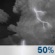 Monday Night: A 50 percent chance of showers and thunderstorms, mainly before 1am. Some of the storms could produce heavy rainfall.  Mostly cloudy, with a low around 76. South wind around 5 mph becoming east after midnight. 