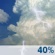 This Afternoon: A 40 percent chance of showers and thunderstorms.  Partly sunny, with a high near 88. Heat index values as high as 100. South wind around 9 mph. 